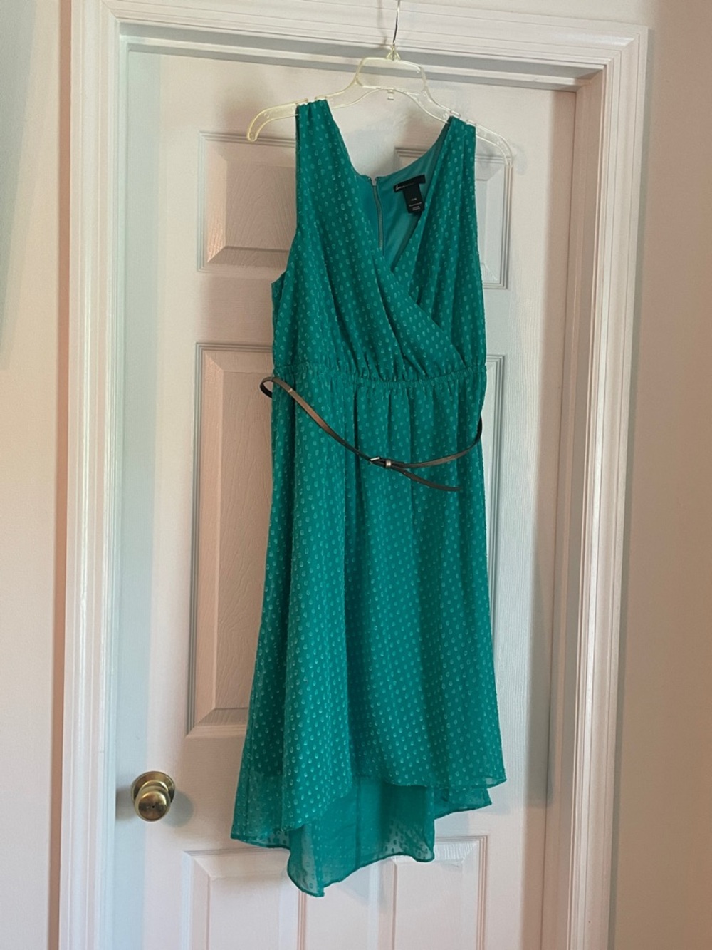 Lane Bryant Teal Sleeveless High-Low Faux Wrap Dress with Belt